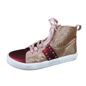 Sam Edelman Dion Aldi Girls High Top Sneaker Size 3 Fashion Gold Red Glitter